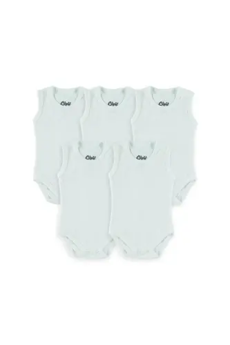 ivil Baby Düz 3-9 Ay Sıfır Kol 5 li Çıtçıtlı Badi - Beyaz 3-6 Ay - 5