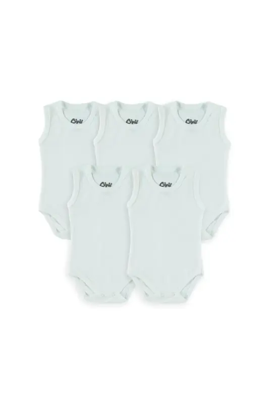 ivil Baby Düz 3-9 Ay Sıfır Kol 5 li Çıtçıtlı Badi - Beyaz 3-6 Ay - 5