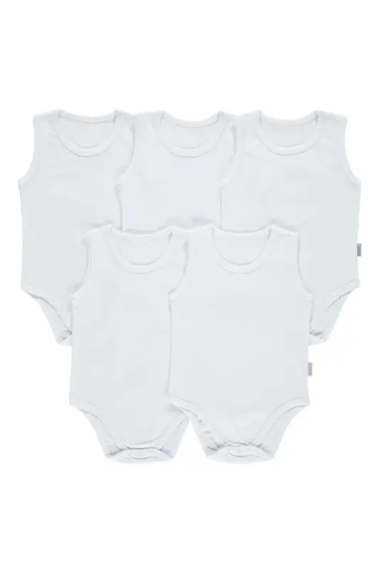 Baby Basic Ribana Velosiped bo‘yinli 5 ta tugmali bodi 3-9 oy oq - KUJJU