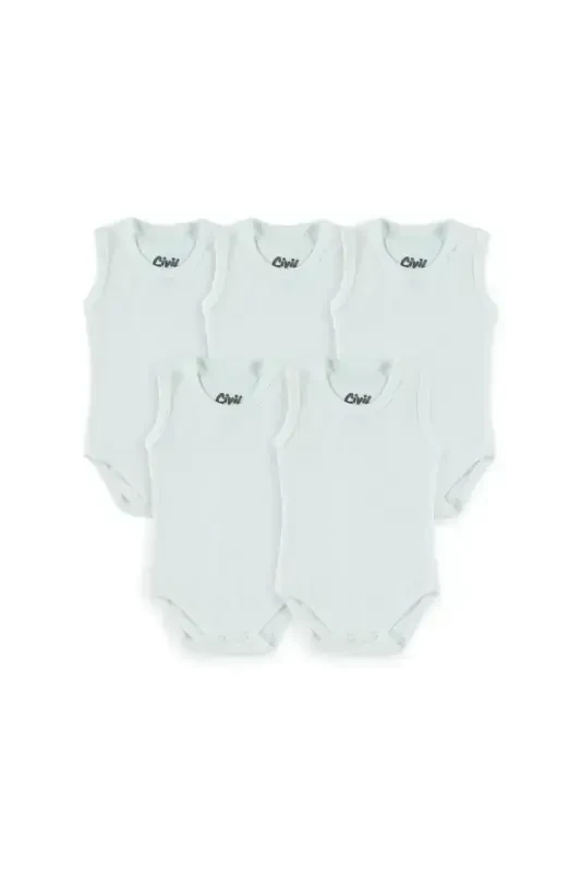Baby Basic Ribbed Crew Neck 5-Pack Snap Bodysuit 3-9 Months White - 5
