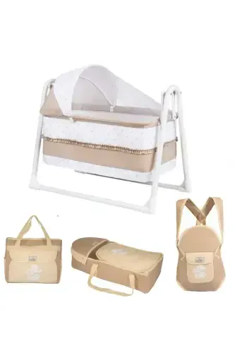 Baby Bassinet And Carrier Set 4 Pieces Bassinet Portable Baby Carrier Diaper Bag Kangaroo Bassinet Set-BROWN - 1