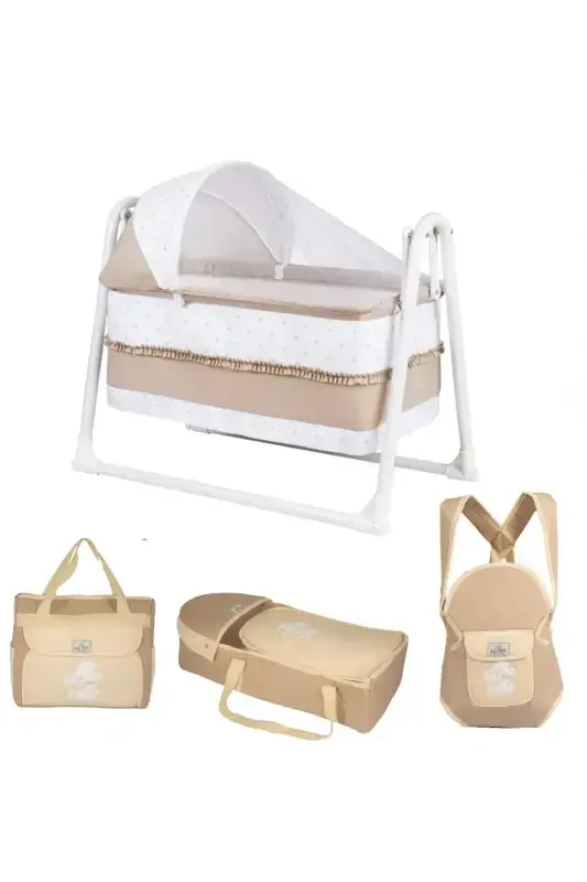 Baby Bassinet And Carrier Set 4 Pieces Bassinet Portable Baby Carrier Diaper Bag Kangaroo Bassinet Set-BROWN - 1