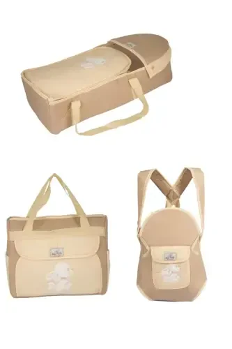 Baby Bassinet And Carrier Set 4 Pieces Bassinet Portable Baby Carrier Diaper Bag Kangaroo Bassinet Set-BROWN - 3