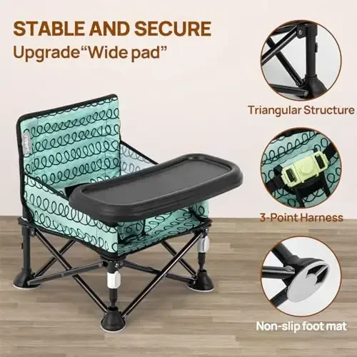 Baby Beach Chair, Beach Chair for Babies Booster Seat for Kitchen Chair, Baby Camping Chair with Tray, Indoor/Outdoor Use (Green) - AskCat (1)