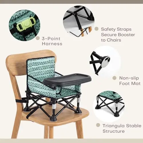 Baby Beach Chair, Beach Chair for Babies Booster Seat for Kitchen Chair, Baby Camping Chair with Tray, Indoor/Outdoor Use (Green) - 3