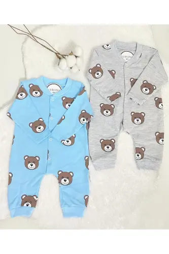 Baby Bear Patterned 2-Piece Jumpsuit Set Newborn Outfit-BlueGray - VERONA TARZ (1)