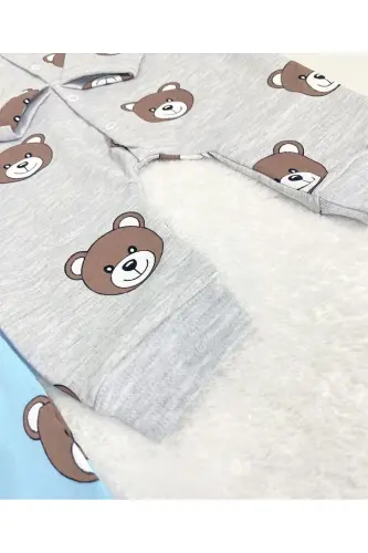 Baby Bear Patterned 2-Piece Jumpsuit Set Newborn Outfit-BlueGray - 6