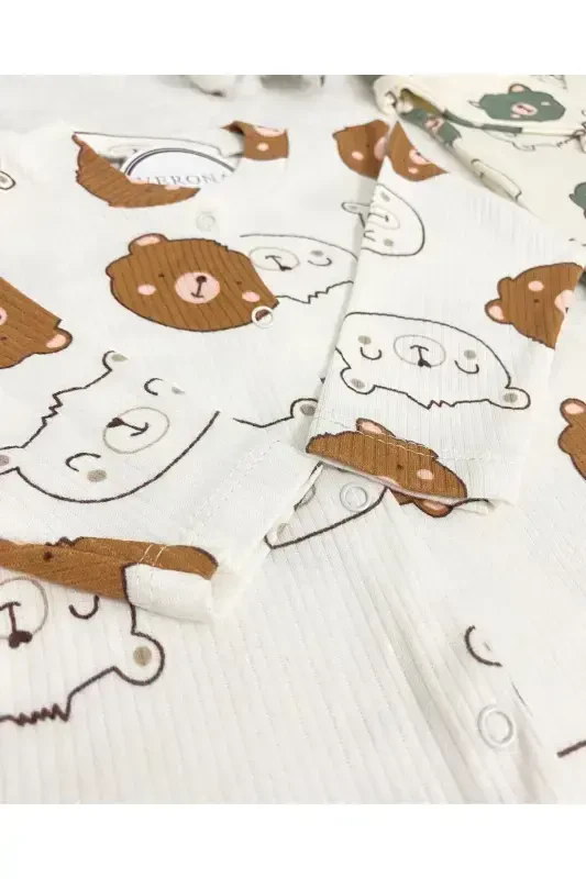 Baby Bear Patterned 2-Piece Romper Set Newborn Outfit-GreenBrown - 3