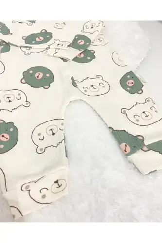 Baby Bear Patterned 2-Piece Romper Set Newborn Outfit-GreenBrown - 4