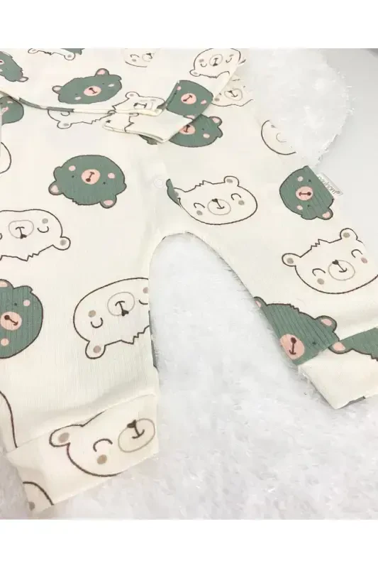 Baby Bear Patterned 2-Piece Romper Set Newborn Outfit-GreenBrown - 4