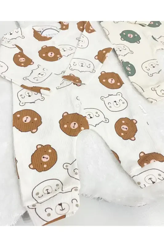 Baby Bear Patterned 2-Piece Romper Set Newborn Outfit-GreenBrown - 6