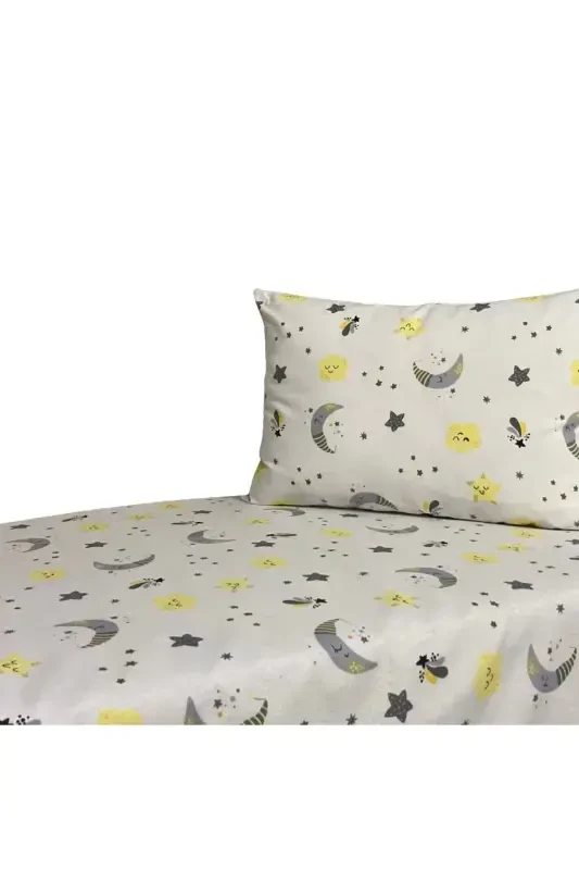 Baby Bedding Set - White Background Yellow Crescent Star - 2