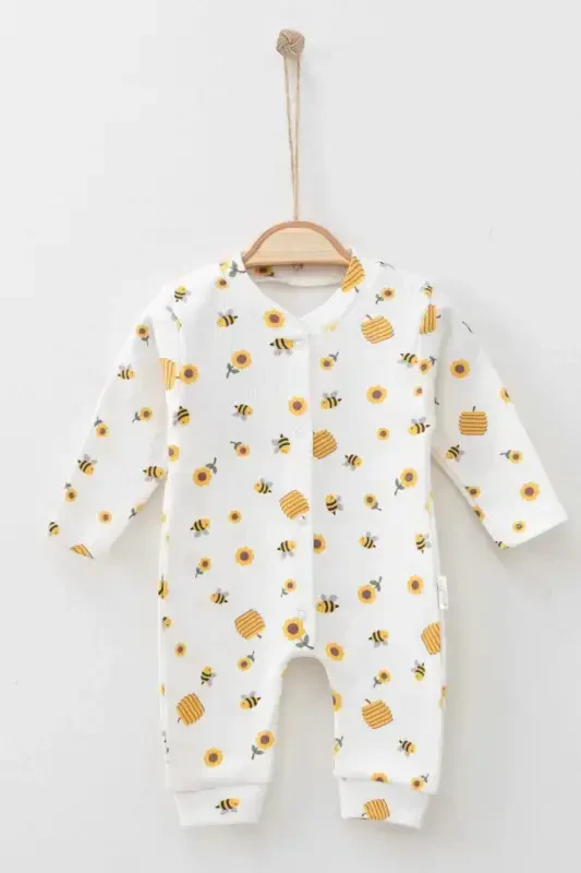Baby Bee Print Snap-Up Newborn Baby Romper 100% Cotton Flexible 1-3-6 Months Unisex-WHITE BEE - 4