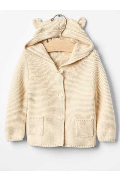 Baby Beige Hooded Knit Cardigan - 3