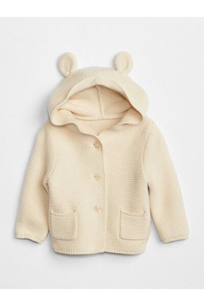 Baby Beige Hooded Knit Cardigan - 4