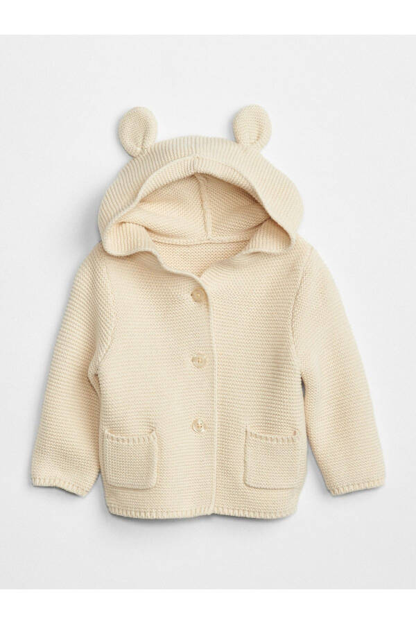 Baby Beige Hooded Knit Cardigan - 2