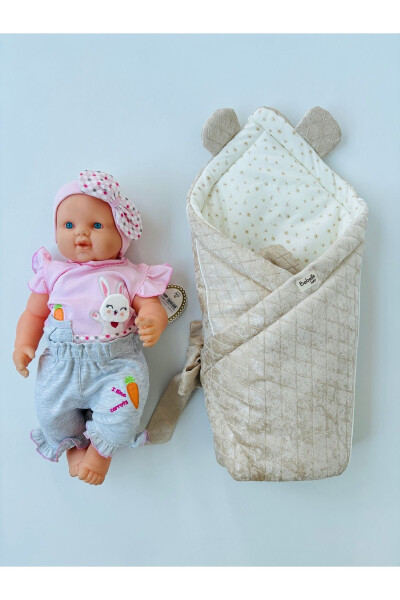 Baby Blanket Baby Swaddle Bear Ear Striped Cotton Baby Blanket Play Mat Gift - BEBELLA (1)