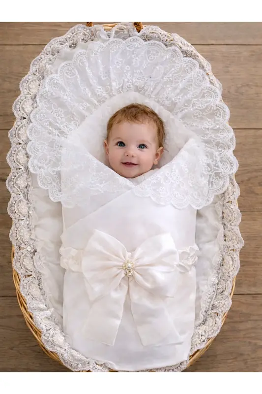 Baby Blanket Ecru Baby Wrap Blanket Hospital Discharge Gift Cotton - 2