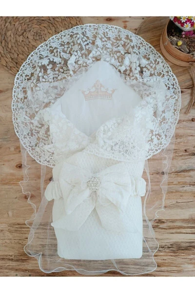 Baby Blanket Ecru Lace Girl Boy Baby Swaddle Gift Newborn Hospital Discharge - TOMUYCUK (1)