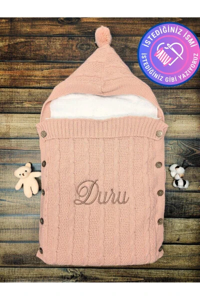 Baby Blanket with Embroidered Name of Your Choice, Oeko Certified, Knitted with Plush Lining - TINYKIDDESIGN