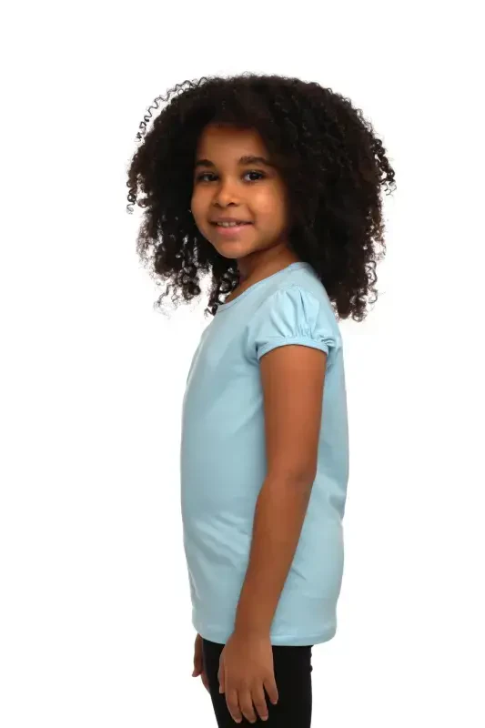 Baby Blue Basic Girls' Crew Neck Melon Sleeve T-shirt-BABY BLUE - 2