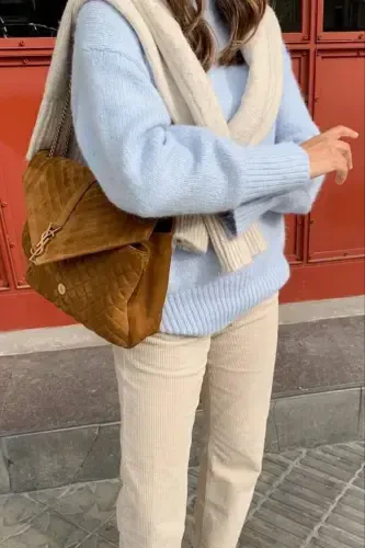 Baby Blue Crew Neck Oversize Knit Sweater MG1972-Baby Blue - 6