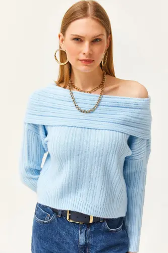 Baby Blue Madonna Collar Soft Texture Knitted Sweater KZK-19000708-Baby Blue 