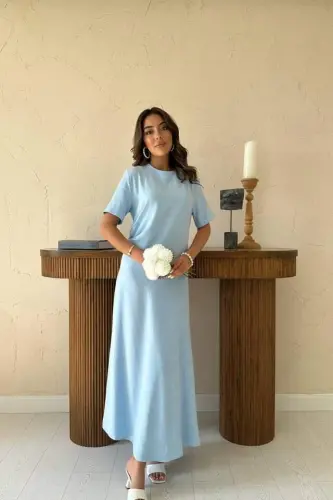 Baby Blue Pleated Bicycle Collar Dress - BÜYÜKBEDENIZ (1)