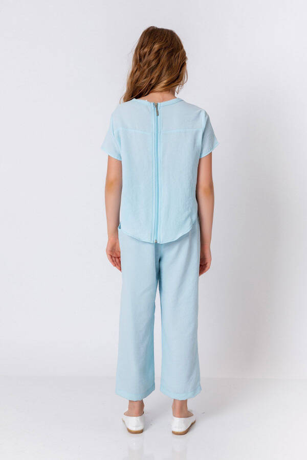 Baby Blue Romper with Zipper Detail for Girls - 2