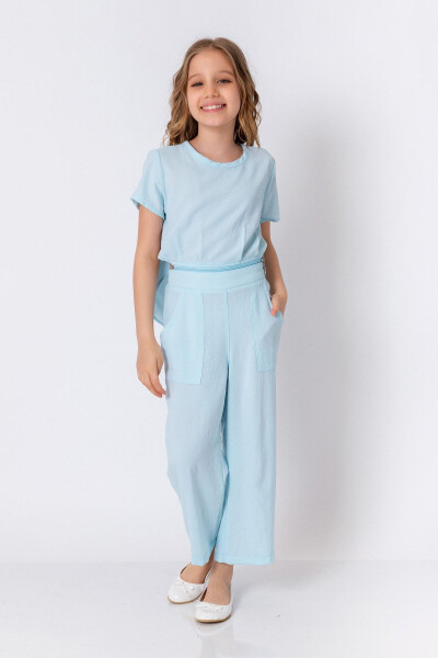 Baby Blue Romper with Zipper Detail for Girls - 3