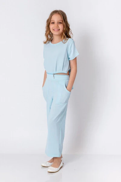 Baby Blue Romper with Zipper Detail for Girls - Modazone