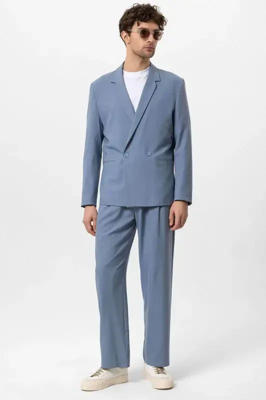 Baby Blue Single Button Double Breasted Closure Men's Blazer Jacket-Baby Blue - 6