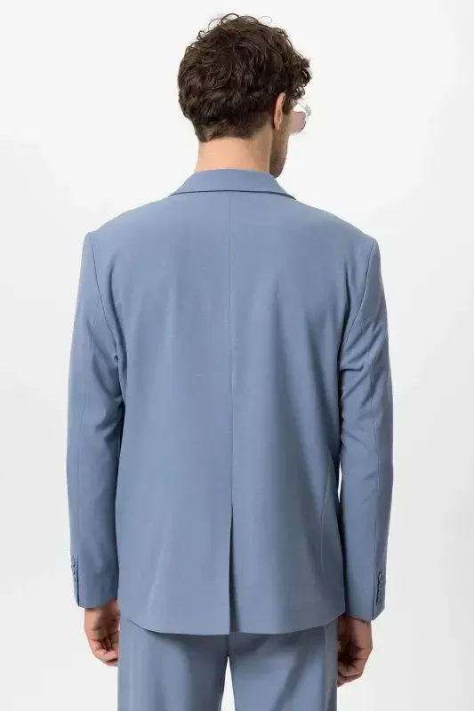 Baby Blue Single Button Double Breasted Closure Men's Blazer Jacket-Baby Blue - 8