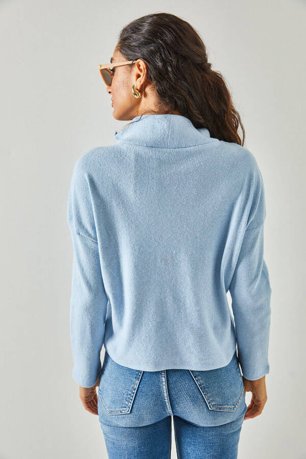 Baby Blue Zipped Turtleneck Thistled Sweater KZK-19000640 - 5