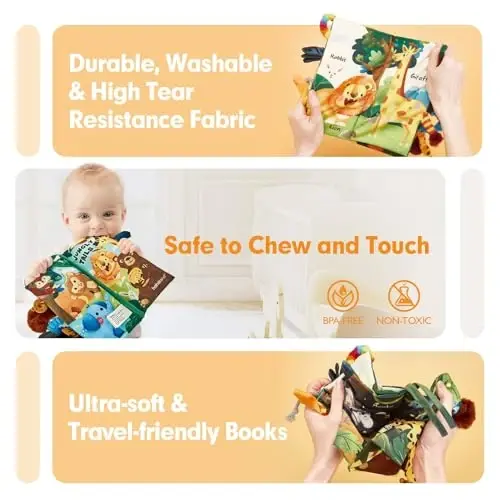Baby Books 0-6 Months, Infant Tummy Time Toys High Contrast Sensory Baby Toys 6 to 12 Months Touch Feel Book Gift Christmas Stocking Stuffers for Boys Girls 0-3 Months Book Early Learning Stroller Toy - 2