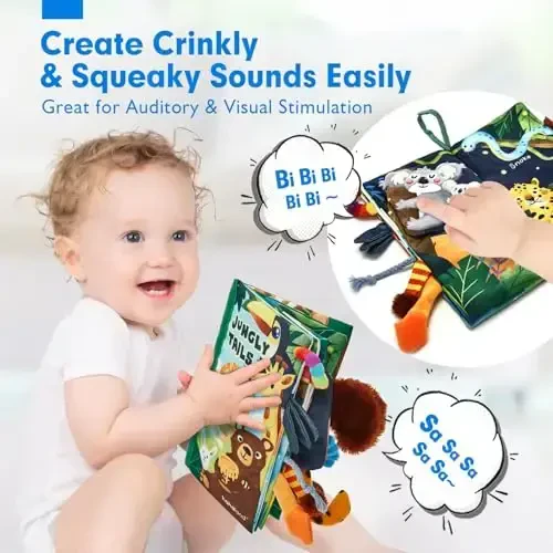 Baby Books 0-6 Months, Infant Tummy Time Toys High Contrast Sensory Baby Toys 6 to 12 Months Touch Feel Book Gift Christmas Stocking Stuffers for Boys Girls 0-3 Months Book Early Learning Stroller Toy - 5