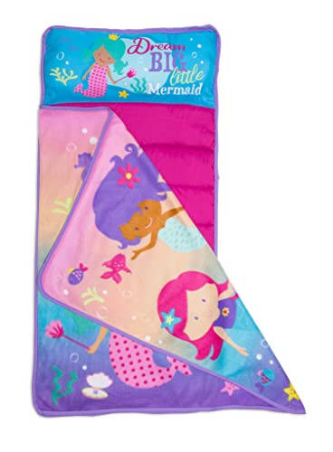 Baby Boom Funhouse Mermaid Kids Nap Mat Set – Includes Pillow and Fleece Blanket – Great for Girls Napping during Daycare or Preschool - Fits Toddlers, Pink + Purple - 45