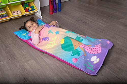 Baby Boom Funhouse Mermaid Kids Nap Mat Set – Includes Pillow and Fleece Blanket – Great for Girls Napping during Daycare or Preschool - Fits Toddlers, Pink + Purple - 46