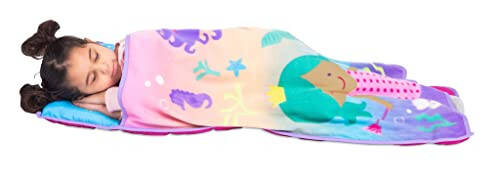 Baby Boom Funhouse Mermaid Kids Nap Mat Set – Includes Pillow and Fleece Blanket – Great for Girls Napping during Daycare or Preschool - Fits Toddlers, Pink + Purple - 47