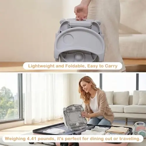 Baby Booster Seat for Dining Table with Removable Tray & Cushion, 3in1 Portable Toddler Booster Seat, 4 Height Adjustable Travel High Chair for Babies and Toddlers - 4