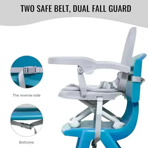 Baby Booster Seat for Dining Table with Removable Tray & Cushion, 3in1 Portable Toddler Booster Seat, 4 Height Adjustable Travel High Chair for Babies and Toddlers - 3