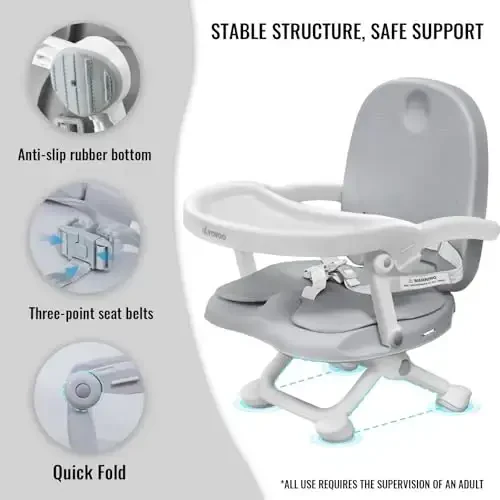 Baby Booster Seat for Dining Table with Removable Tray & Cushion, 3in1 Portable Toddler Booster Seat, 4 Height Adjustable Travel High Chair for Babies and Toddlers - 4
