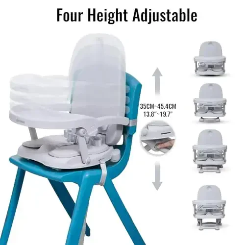 Baby Booster Seat for Dining Table with Removable Tray & Cushion, 3in1 Portable Toddler Booster Seat, 4 Height Adjustable Travel High Chair for Babies and Toddlers - 5