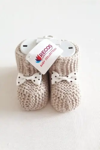 Baby Booties Knit 0-6 Months-Brown - 1