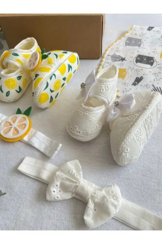 Baby Booties with Headband Christening (SNAP-ON BIB) - 2