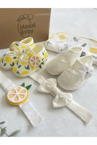 Baby Booties with Headband Christening (SNAP-ON BIB) - 3