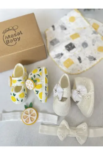 Baby Booties with Headband Christening (SNAP-ON BIB) - 4