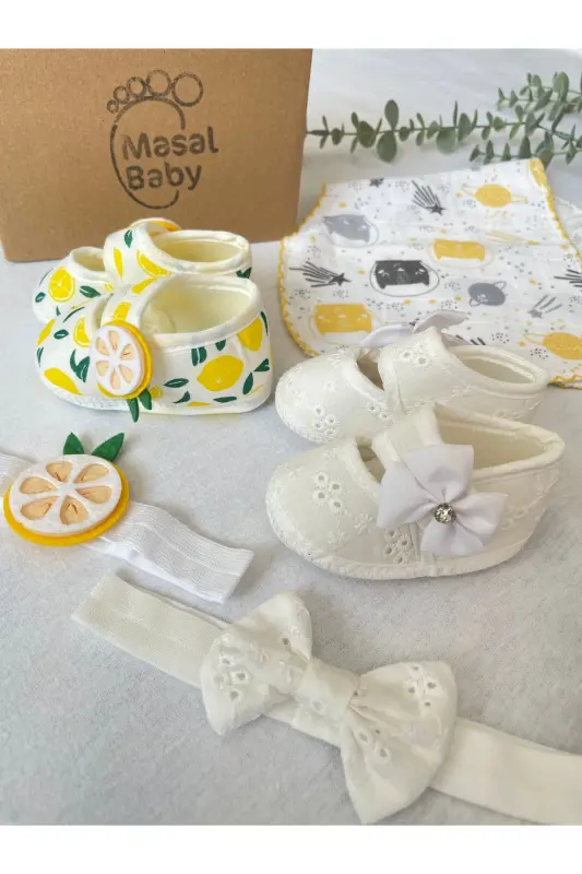 Baby Booties with Headband Christening (SNAP-ON BIB) - 5