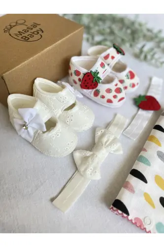 Baby Booties with Headband (GIFT SNAP-ON BIB / BURP CLOTH) /Newborn Gift-STRAWBERRY WITH FISTOON - 5