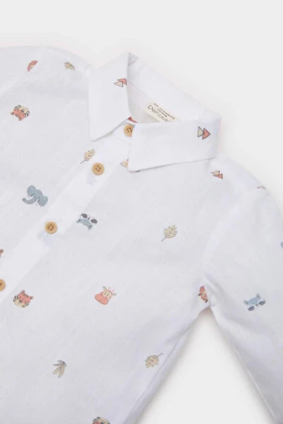 Baby Boy Animal Patterned Flag Poplin Long Sleeve Shirt Ecru - DEFACTO (1)
